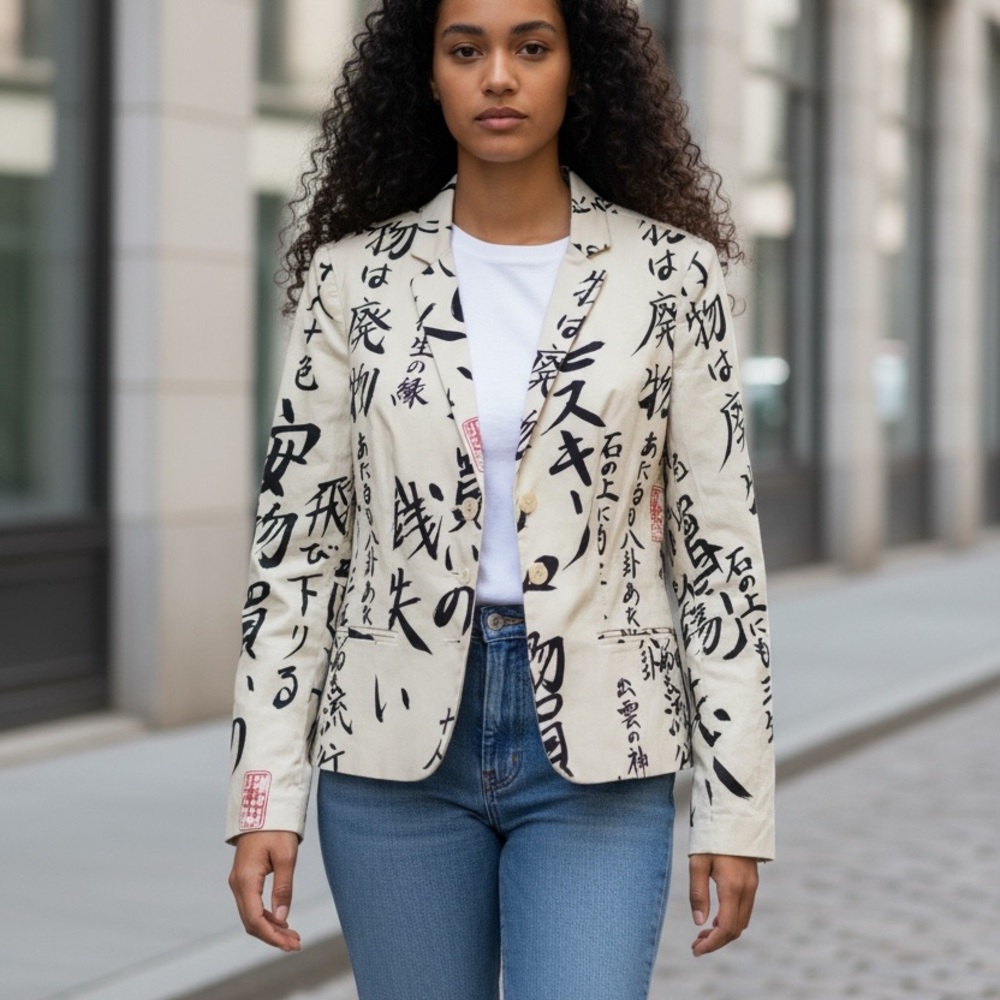 Moschino Jeans Vintage Japanese Print Blazer, EUC, Size 10